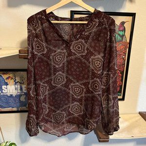 Burgundy boho sheer long sleeve blouse